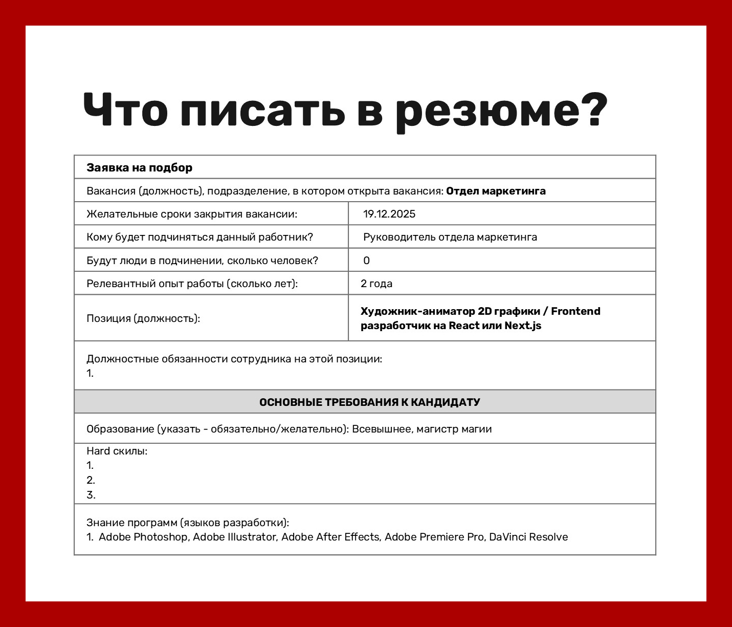 Так выглядит заявка на подбор персонала